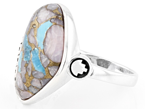 Southwest Style By JTV™ Blended Turquoise and Pink Opal Rhodium Over Silver Ring - Size 10