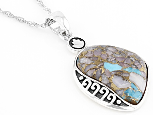 Southwest Style By JTV™ Blended Turquoise and Pink Opal Rhodium Over Silver Pendant with Chain