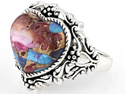 Southwest Style By JTV™ Turquoise & Purple Spiny Oyster Shell Rhodium Over Silver Heart Ring - Size 11