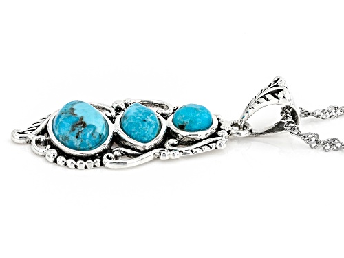 Southwest Style By JTV™ Blue Turquoise Rhodium Over Sterling Silver 3-Stone Pendant with Chain