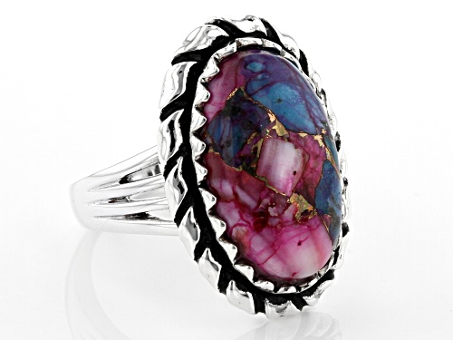 Southwest Style By JTV™ Blended Turquoise and Purple Spiny Oyster Shell Rhodium Over Silver Ring - Size 12