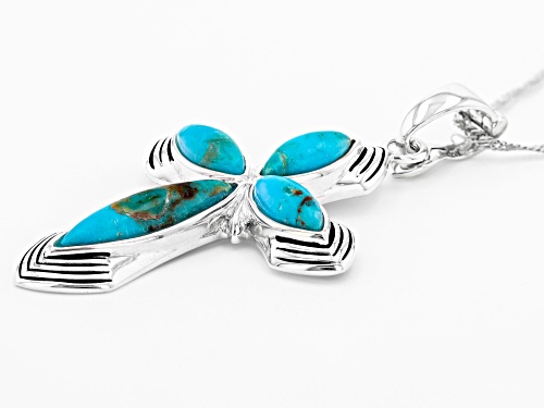 Southwest Style By JTV™ Blue Composite Turquoise Rhodium Over Silver Cross Enhancer with Chain