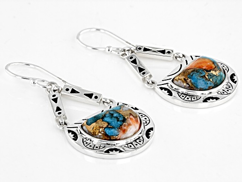 Southwest Style By JTV™ Blended Composite Turquoise and Spiny Oyster Rhodium Over Silver Earrings
