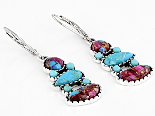 Southwest Style By JTV™ Turquoise and Purple Spiny Oyster Rhodium Over Sterling Silver Earrings