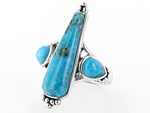 Southwest Style By JTV™ Blue Turquoise Rhodium Over Sterling Silver Statement Ring - Size 8