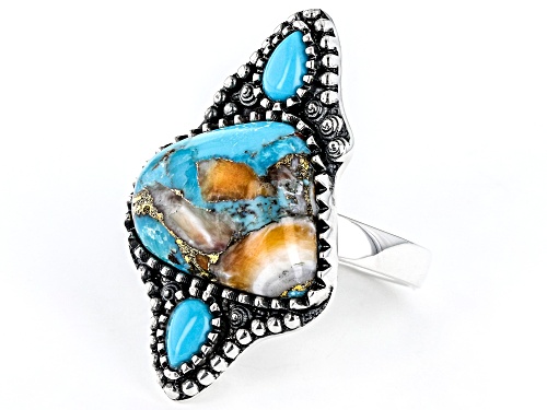 Southwest Style By JTV™ Sleeping Beauty Turquoise & Spiny Oyster Shell Rhodium Over Silver Ring - Size 12