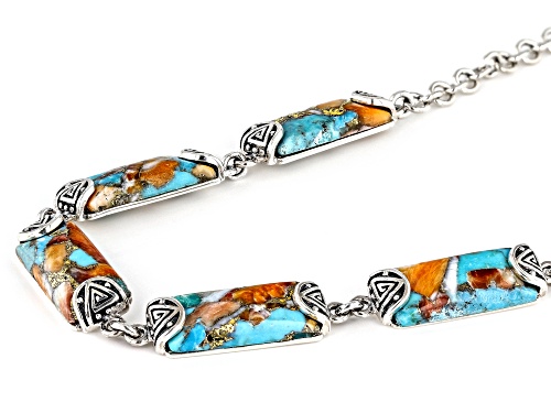 Southwest Style By JTV™ Blended Turquoise and Orange Spiny Oyster Shell Rhodium Over Silver Necklace - Size 18
