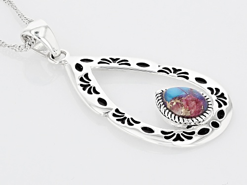 Southwest Style By JTV™ Pear Purple Spiny Oyster Shell & Turquoise Rhodium Over Silver Pendant