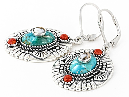 Southwest Style By JTV™ Turquoise With Spiny Oyster & Red Coral Rhodium Over Silver Earrings