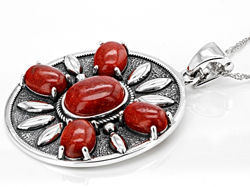 Southwest Style by JTV™ Red Coral Sterling Silver Enhancer With Chain