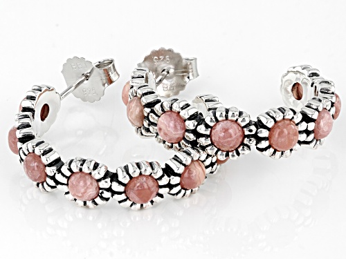 Southwest Style by JTV™ Pink Rhodochrosite Sterling Silver Half Hoop Flower Earrings