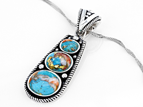 Southwest Style by JTV™ Blended Turquoise & Oyster Shell Sterling Silver Three Stone Enhancer/Chain