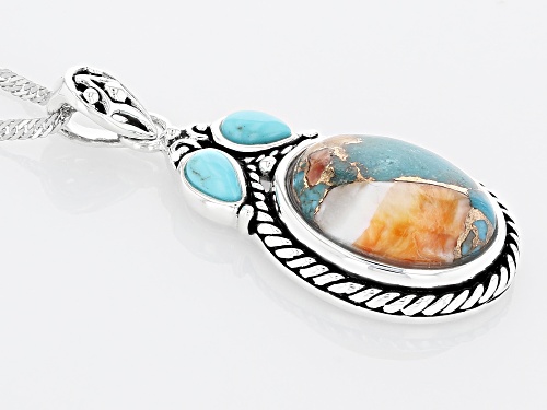 Southwest Style by JTV™ Blended Spiny Oyster Shell with Turquoise Rhodium Over Silver Pendant/Chain