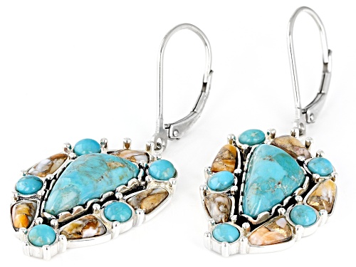 Southwest Style by JTV™ Blended Turquoise with Spiny Oyster shell Rhodium Over Silver Earrings