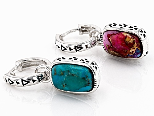 Southwest Style by JTV™ Blended Spiny Oyster With Turquoise Reversible Rhodium Over Silver Earrings