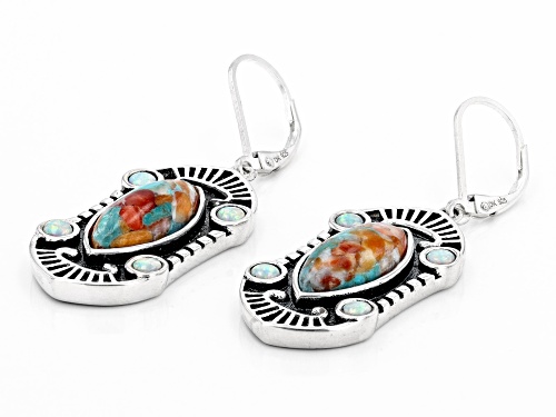 Southwest Style by JTV™ Blended Turquoise With Spiny Oyster & Lab Opal Rhodium Over Silver Earrings