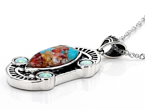 Southwest Style by JTV™ Blended Turquoise With Spiny Oyster & Lab Opal Rhodium Over Silver Pendant
