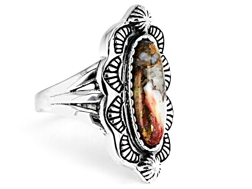 Southwest Style By JTV™ Oval Orange Spiny Oyster Shell Rhodium Over Sterling Silver Ring - Size 12