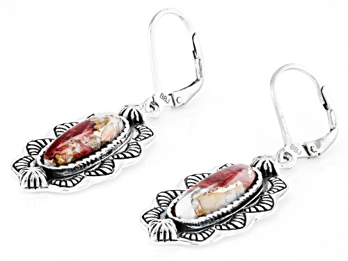Southwest Style By JTV™ Oval Orange Spiny Oyster Shell Rhodium Over Sterling Silver Earrings
