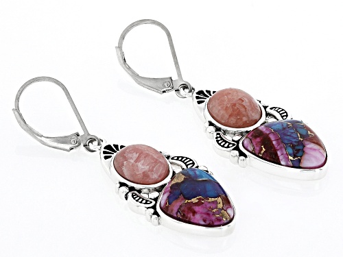 Southwest Style By JTV™ Rhodochrosite With Blended Turquoise & Purple Spiny Oyster Silver Earrings