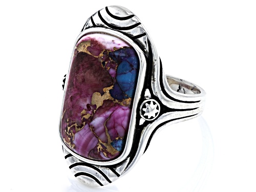 Southwest Style By JTV™ Blended Purple Spiny Oyster Shell With Turquoise Sterling Silver Ring - Size 12