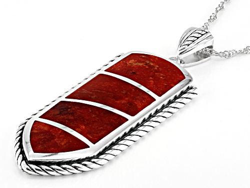 Southwest Style By JTV™ Red Sponge Coral Inlay Sterling Silver Pendant With Chain