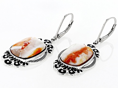 Southwest Style by JTV™ 16x12mm Orange Spiny Oyster Shell Rhodium Over Sterling Silver Earrings