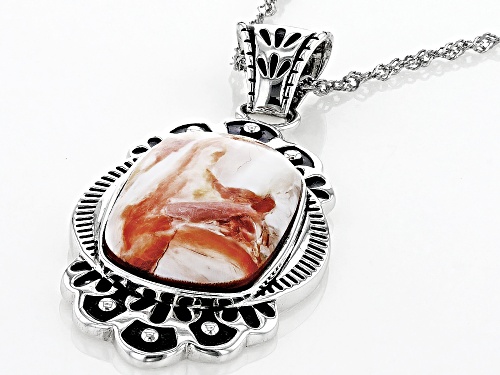 Southwest Style by JTV™19x14mm Orange Spiny Oyster Shell Rhodium Over Silver Pendant With Chain