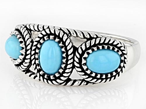 Southwest Style by JTV™ 6x4mm 3 Stone Sleeping Beauty Turquoise Sterling Silver Ring - Size 9