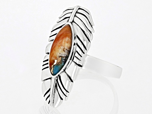 Southwest Style by JTV™ Blended Spiny Oyster Shell  & Turquoise Rhodium Over Silver Feather Ring - Size 7