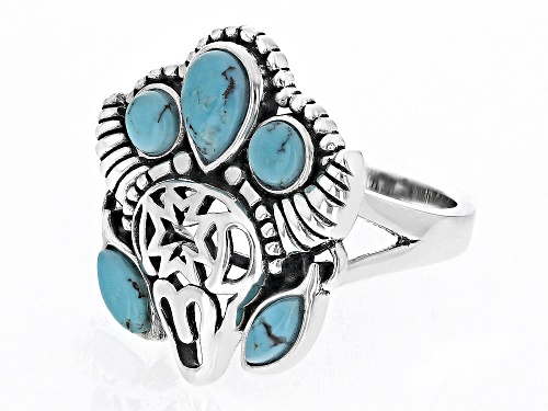 Southwest Style by JTV™ Multi-Shaped Kingman Turquoise Sterling Silver Buffalo Ring - Size 7