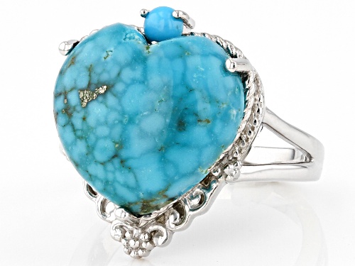 Southwest Style By JTV™ Heart Kingman &  Round Sleeping Beauty Turquoise Rhodium Over Silver Ring - Size 8