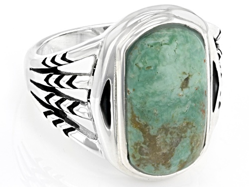 Southwest Style by JTV™ 16x8mm Green Kingman Turquoise Sterling Silver Ring - Size 8