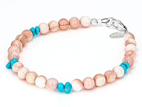 Southwest Style by JTV™ Sleeping Beauty Turquoise & Pink Conch Shell Sterling Silver Bracelet - Size 8