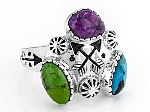 Southwest Style by JTV™ Multi-Color Turquoise Sterling Silver Ring - Size 12
