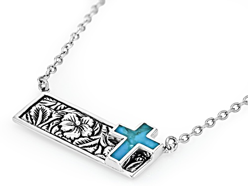 Southwest Style by JTV™ Blue Turquoise Sterling Silver Cross Necklace - Size 18