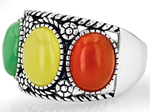 Southwest Style by JTV™ Multi-Color Jadeite Rhodium Over Sterling Silver Ring - Size 7