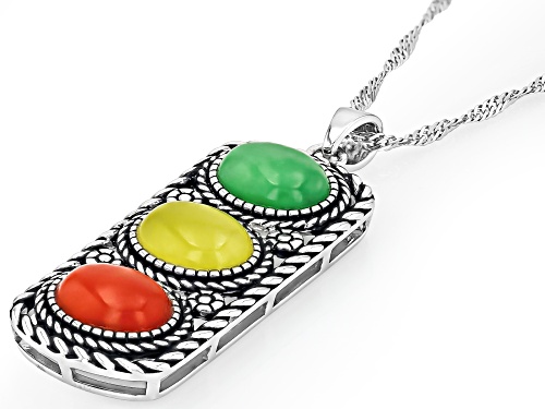 Southwest Style by JTV™ Multi-Color Jadeite Rhodium Over Sterling Silver Pendant With Chain