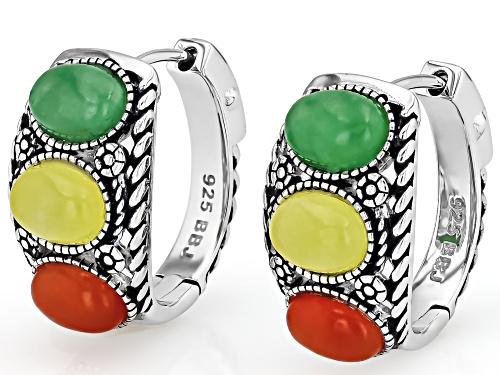 Southwest Style by JTV™ Multi-Color Jadeite Rhodium Over Sterling Silver Earrings