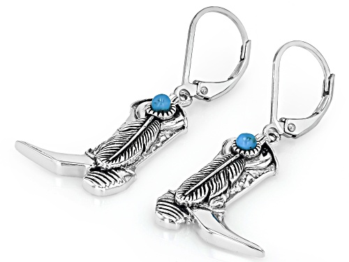 Southwest Style by JTV™2mm Blue Turquoise Sterling Silver Cowboy Boot Earrings