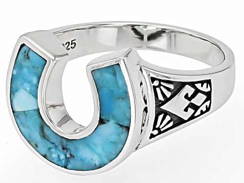Southwest Style by JTV™ Blue Turquoise Sterling Silver Horseshoe Inlay Ring - Size 8