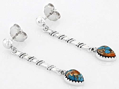 Southwest Style by JTV™ Blended Turquoise & Spiny Oyster Shell Sterling Silver Dangle Earrings 8x6mm