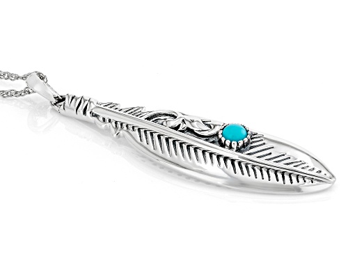 Southwest Style by JTV™ 4mm Sleeping Beauty Turquoise Sterling Silver Feather Pendant With Chain
