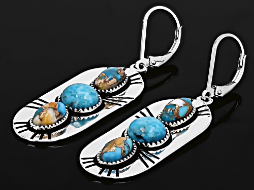Southwest Style by JTV™ Blended Kingman Turquoise & Spiny Oyster Shell Silver 3-Stone Earrings