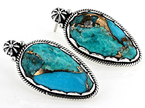 Southwest Style by JTV™ 25x13mm Blue Turquoise Sterling Silver Earrings