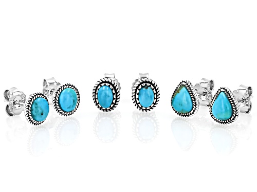 Southwest Style by JTV™ Kingman Turquoise Sterling Silver Set of 3 Stud Earrings