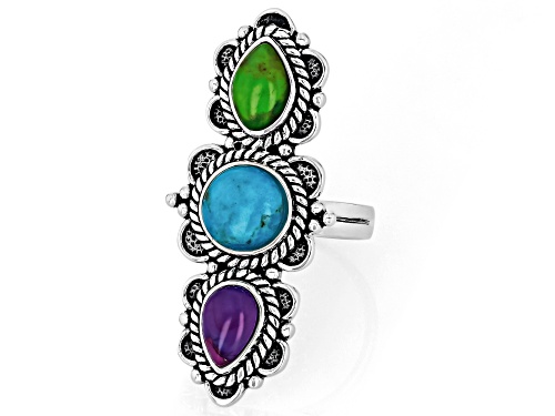 Southwest Style by JTV™ Multi-Color Turquoise Sterling Silver Ring - Size 6