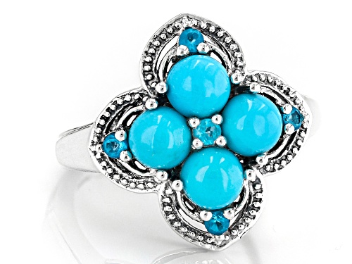 Southwest Style by JTV™ 5mm Kingman Turquoise & Neon Apatite Sterling Silver Ring - Size 9