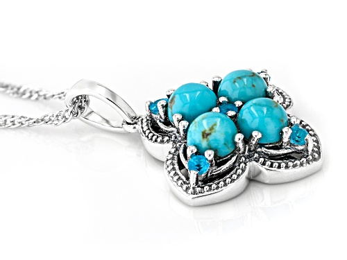 Southwest Style by JTV™ 5mm Kingman Turquoise & Neon Apatite Sterling Silver Pendant With 18