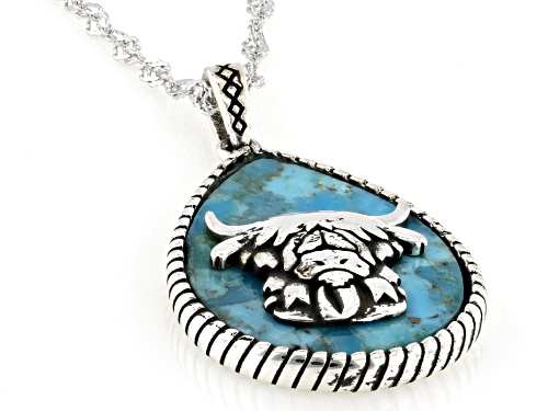 Southwest Style by JTV™ 20x15mm Blue Turquoise Sterling Silver Buffalo Pendant With 18